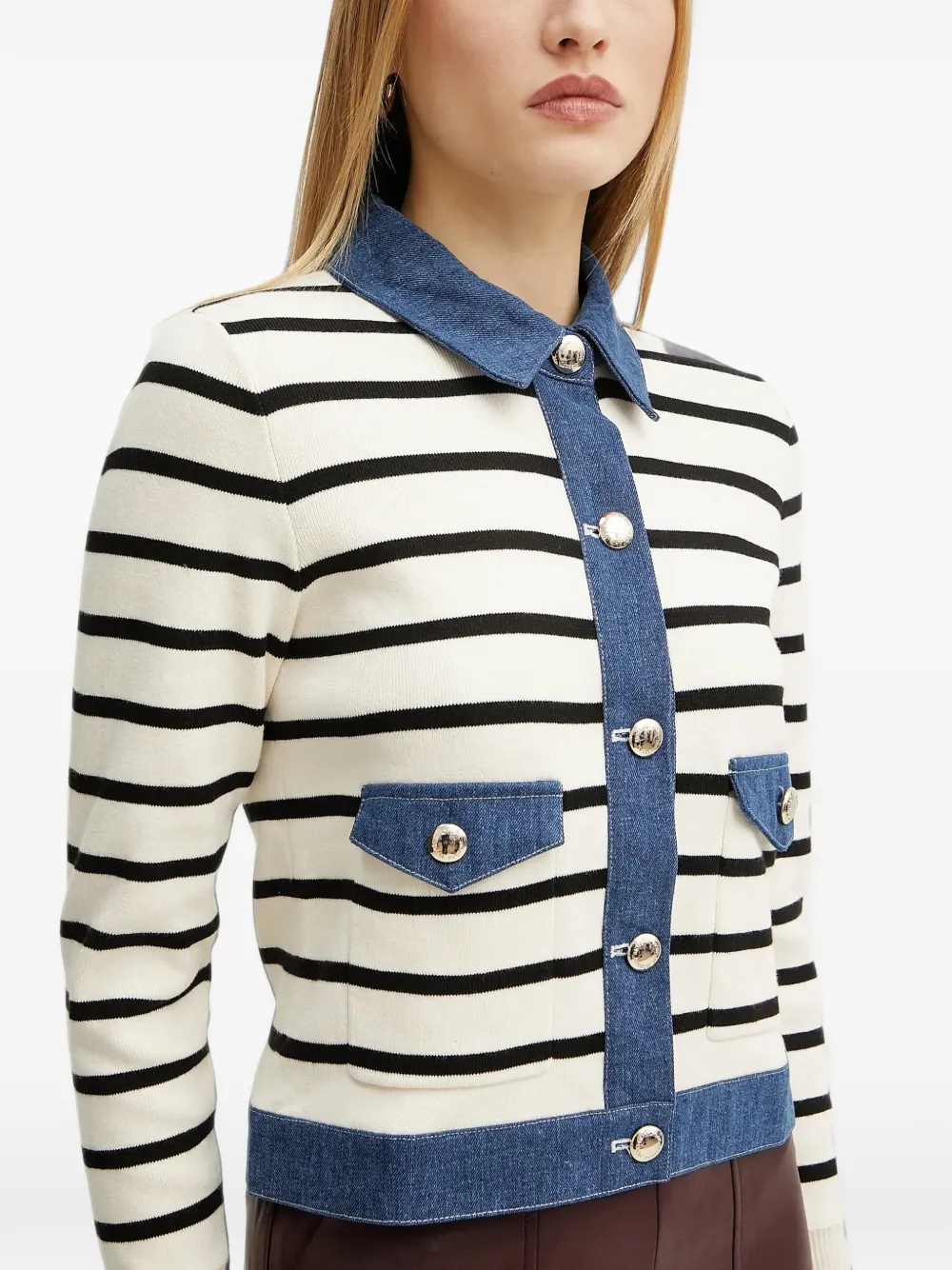 Morgan Naki gestreept vest met knopen Wit