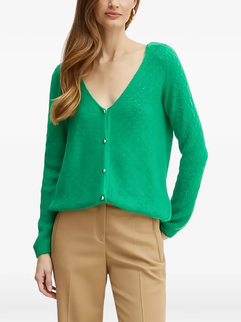 Morgan Buttoned V-neck Cardigan In Gray