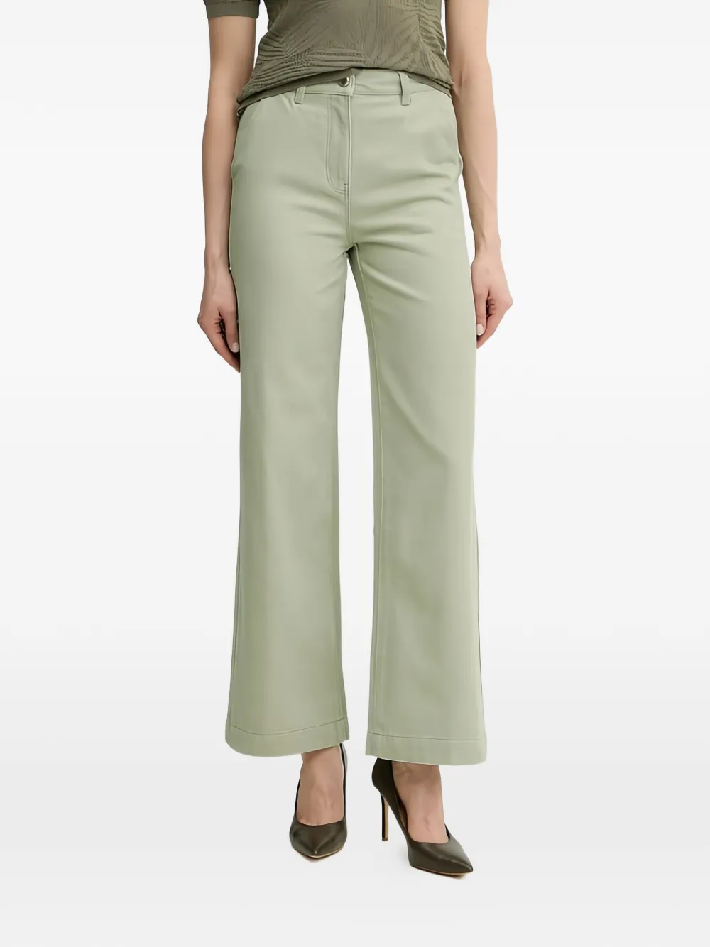 Morgan Pclana Buckle Wide-leg Jeans In Green