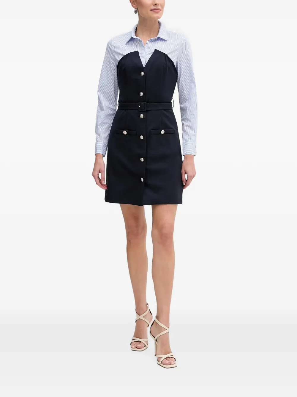 Morgan Mini-jurk met knopen en ceintuur Blauw