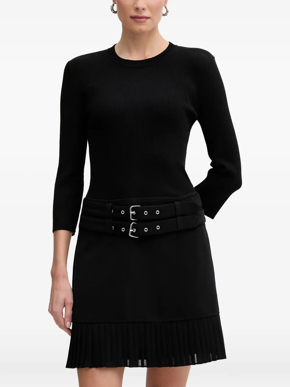 Morgan Ranos Pleated Mini Dress In Black