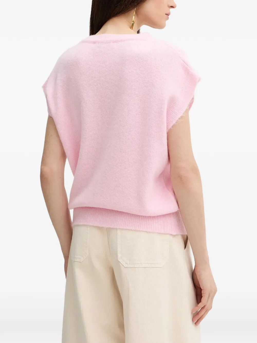 Morgan V-neck Openwork T-shirt In Pink