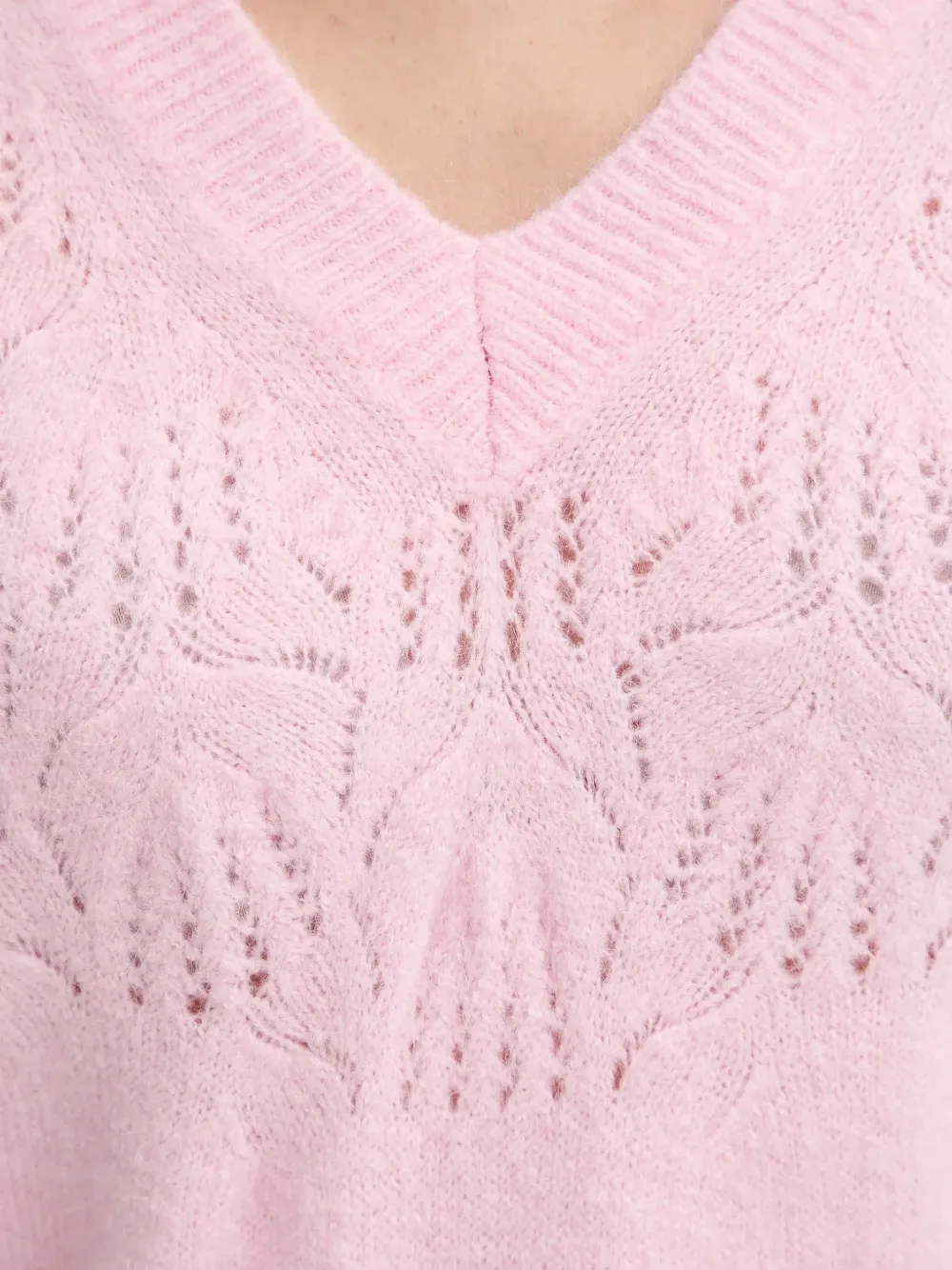 Morgan V-neck Openwork T-shirt In Pink