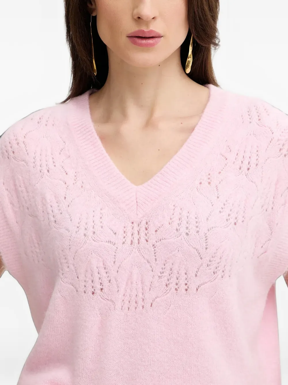 Morgan V-neck Openwork T-shirt In Pink