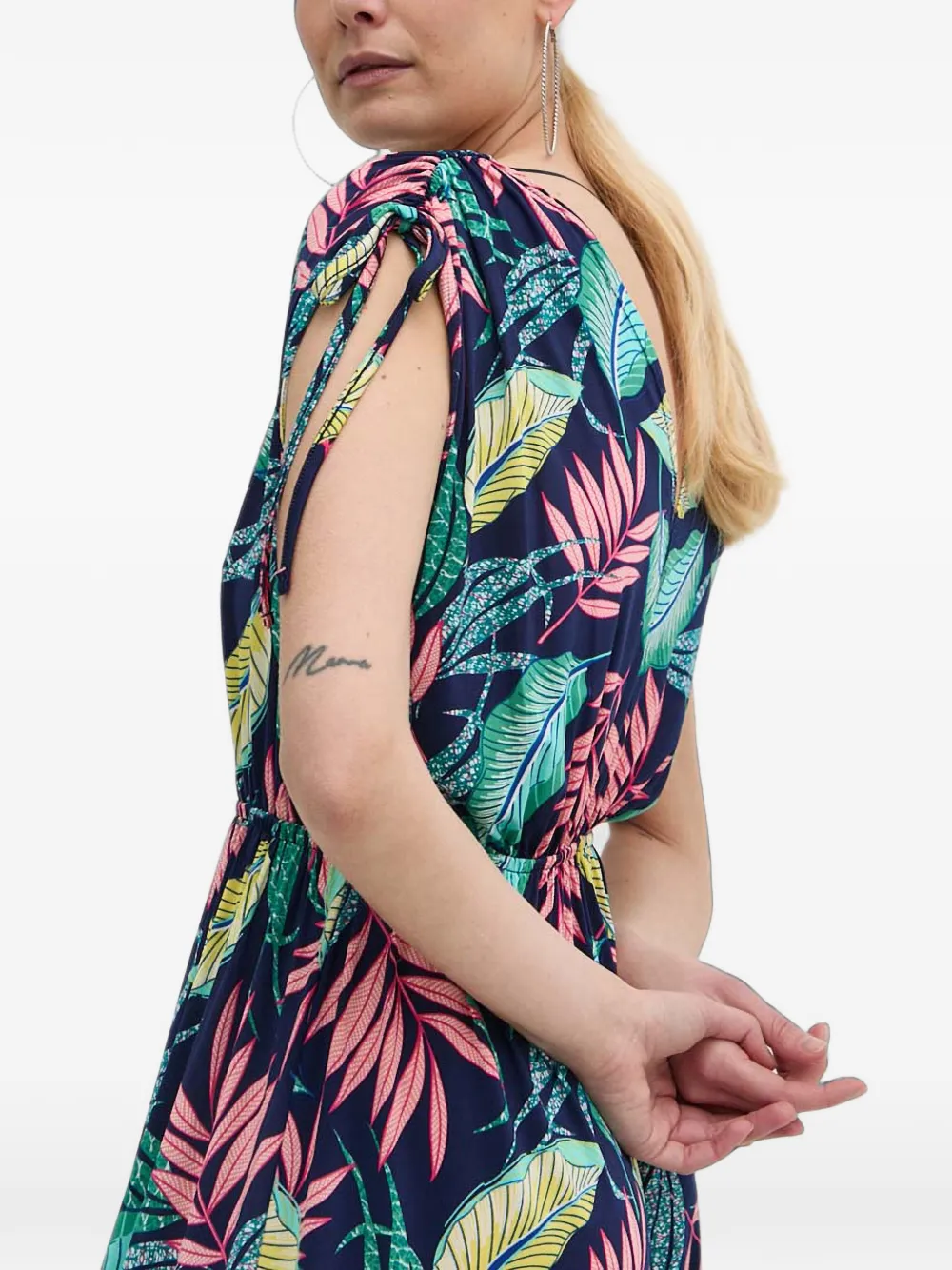 Morgan Maxi-jurk met bladeren-print en trekkoord Blauw