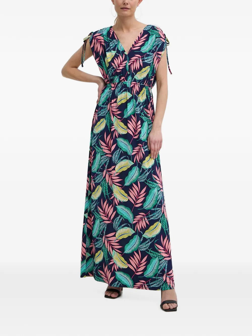 Morgan leaf-print drawstring maxi dress