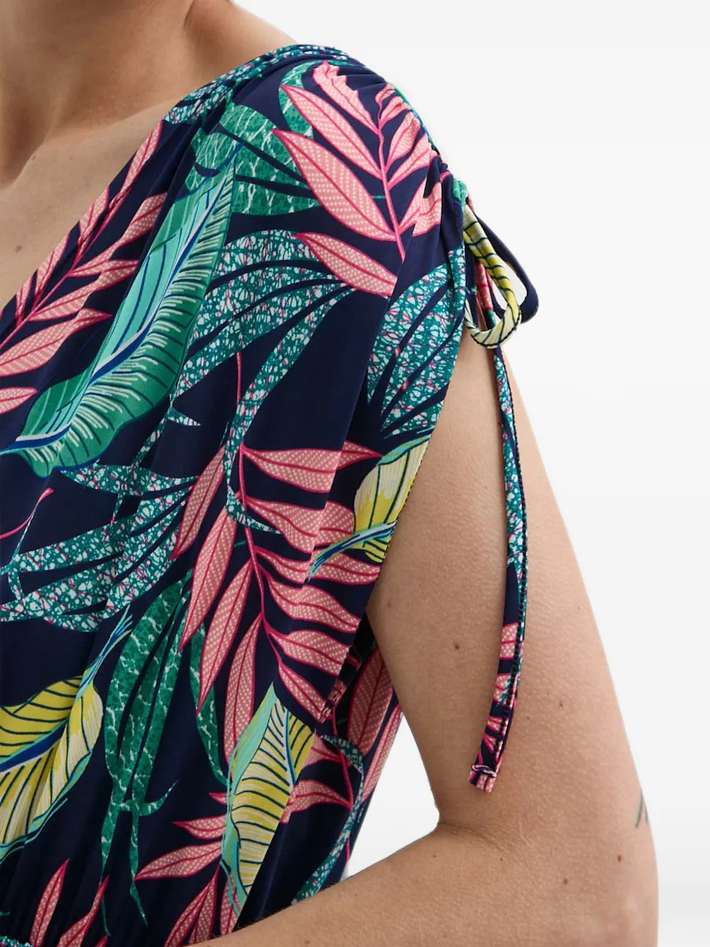 Morgan Maxi-jurk met bladeren-print en trekkoord Blauw