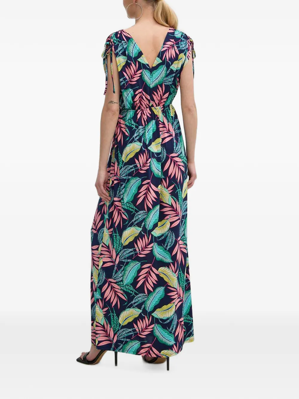 Morgan Maxi-jurk met bladeren-print en trekkoord Blauw