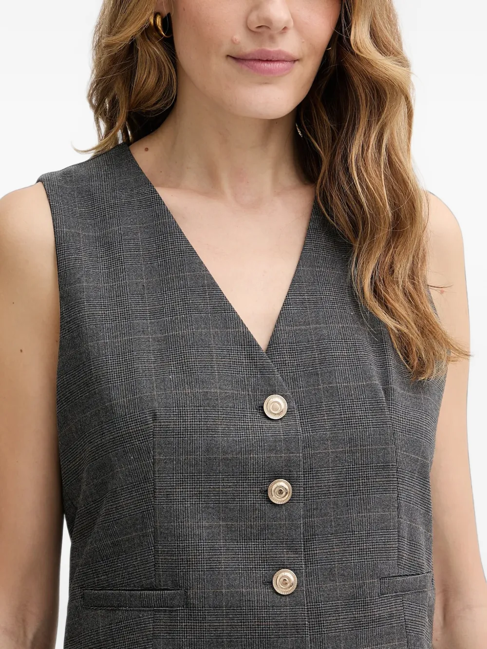 Morgan Geruit gilet met knopen Grijs