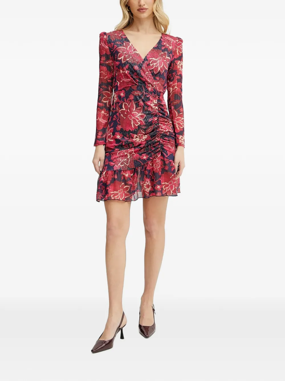 Morgan Jurk met bloemenprint en V-hals Rood