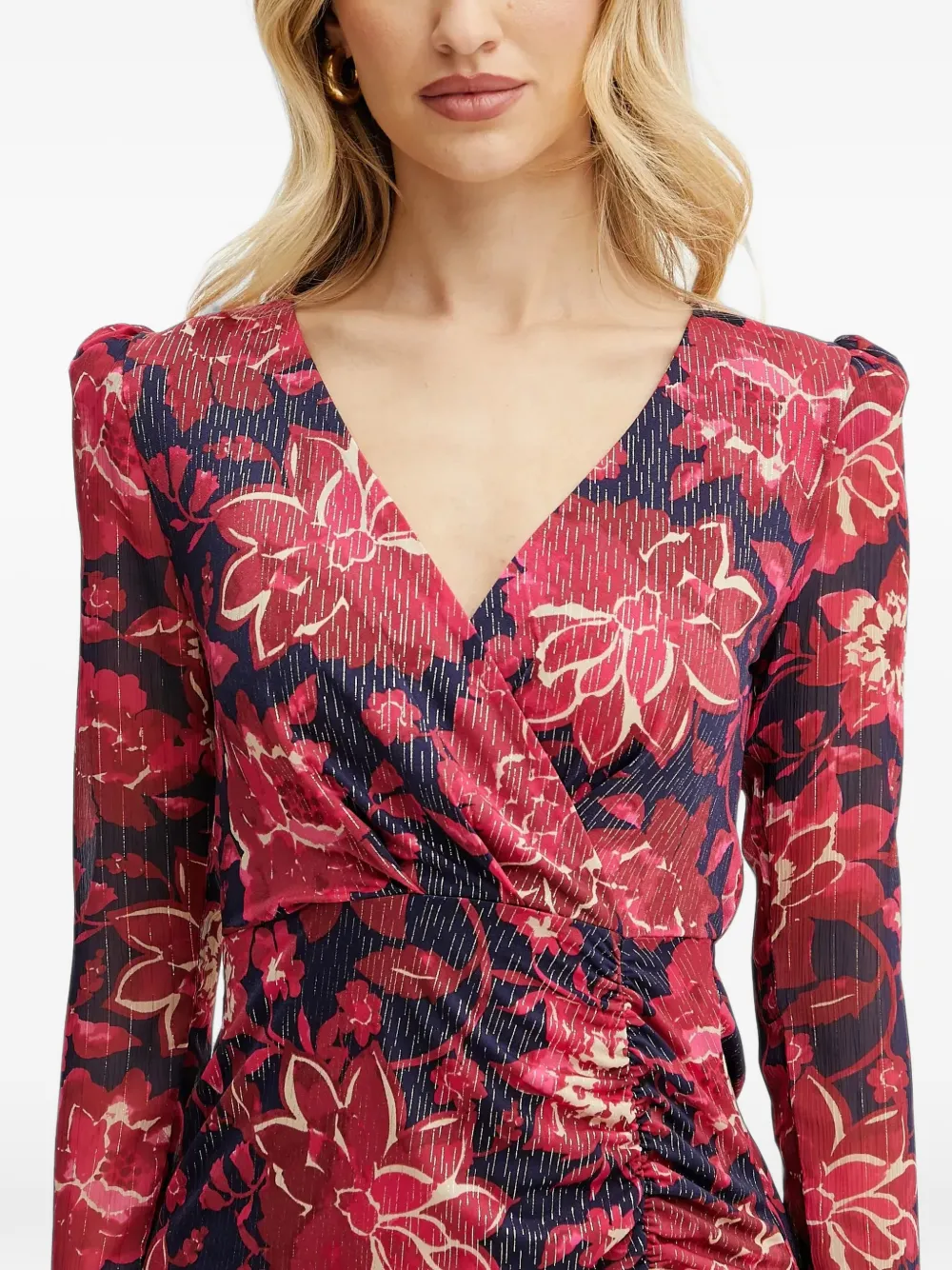 Morgan Jurk met bloemenprint en V-hals Rood