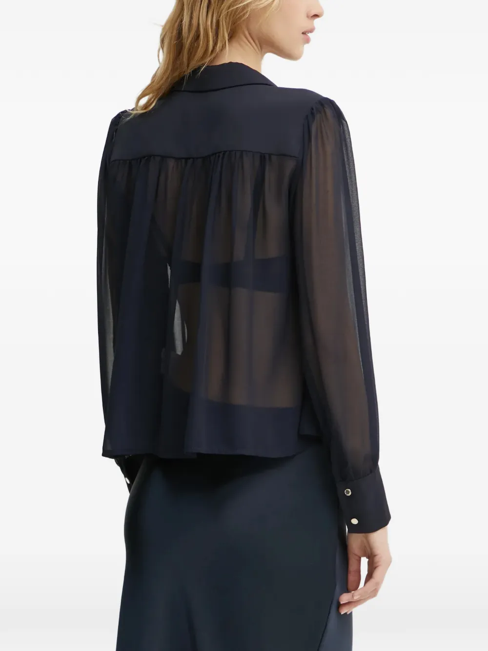 Morgan pleated buttoned blouse Blauw