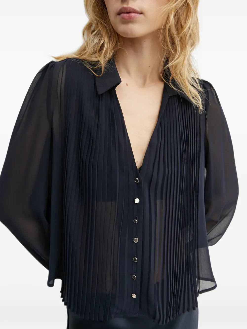 Morgan pleated buttoned blouse Blauw