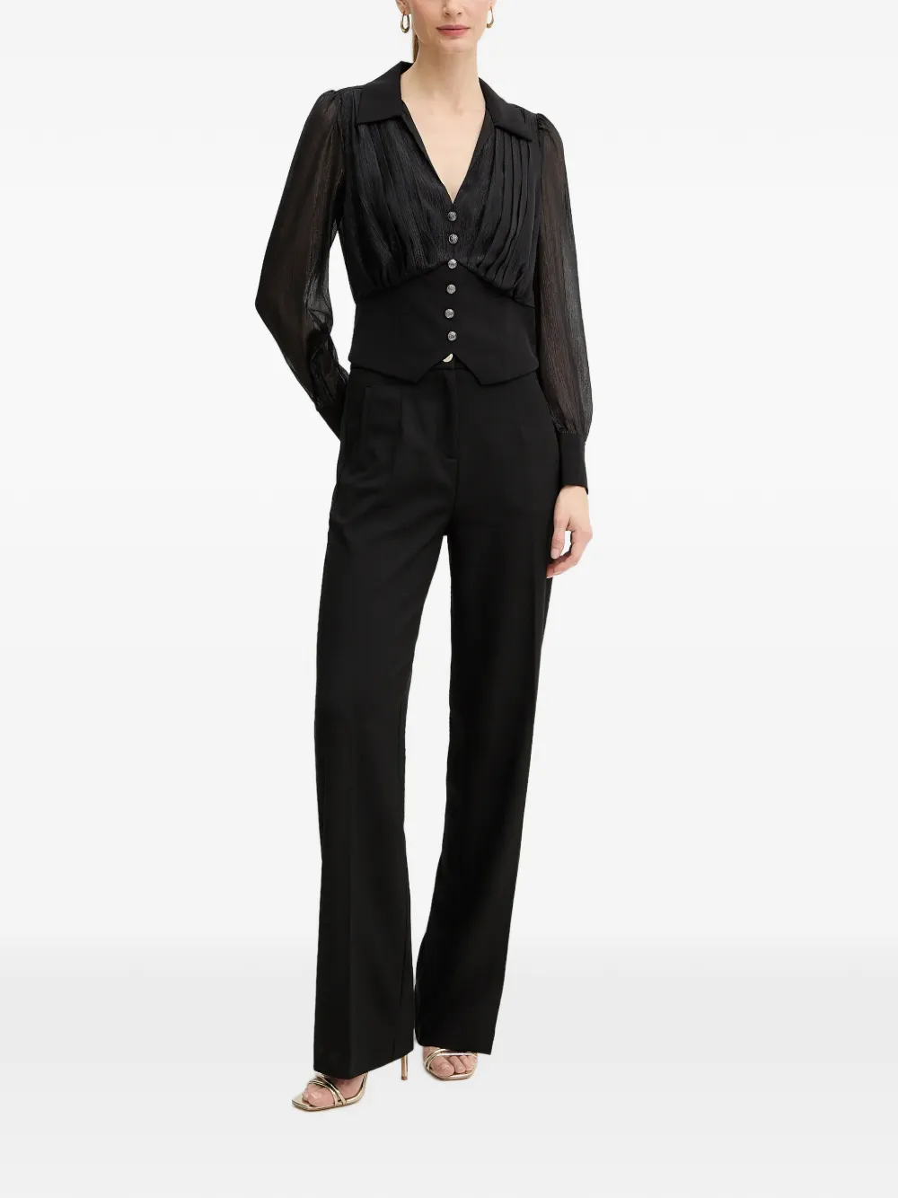 Morgan Pleated Buttoned Blouse In Black
