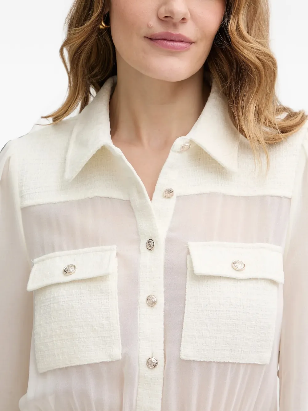 Morgan Mini-jurk met doorzichtige mouwen en tweed vlakken Beige
