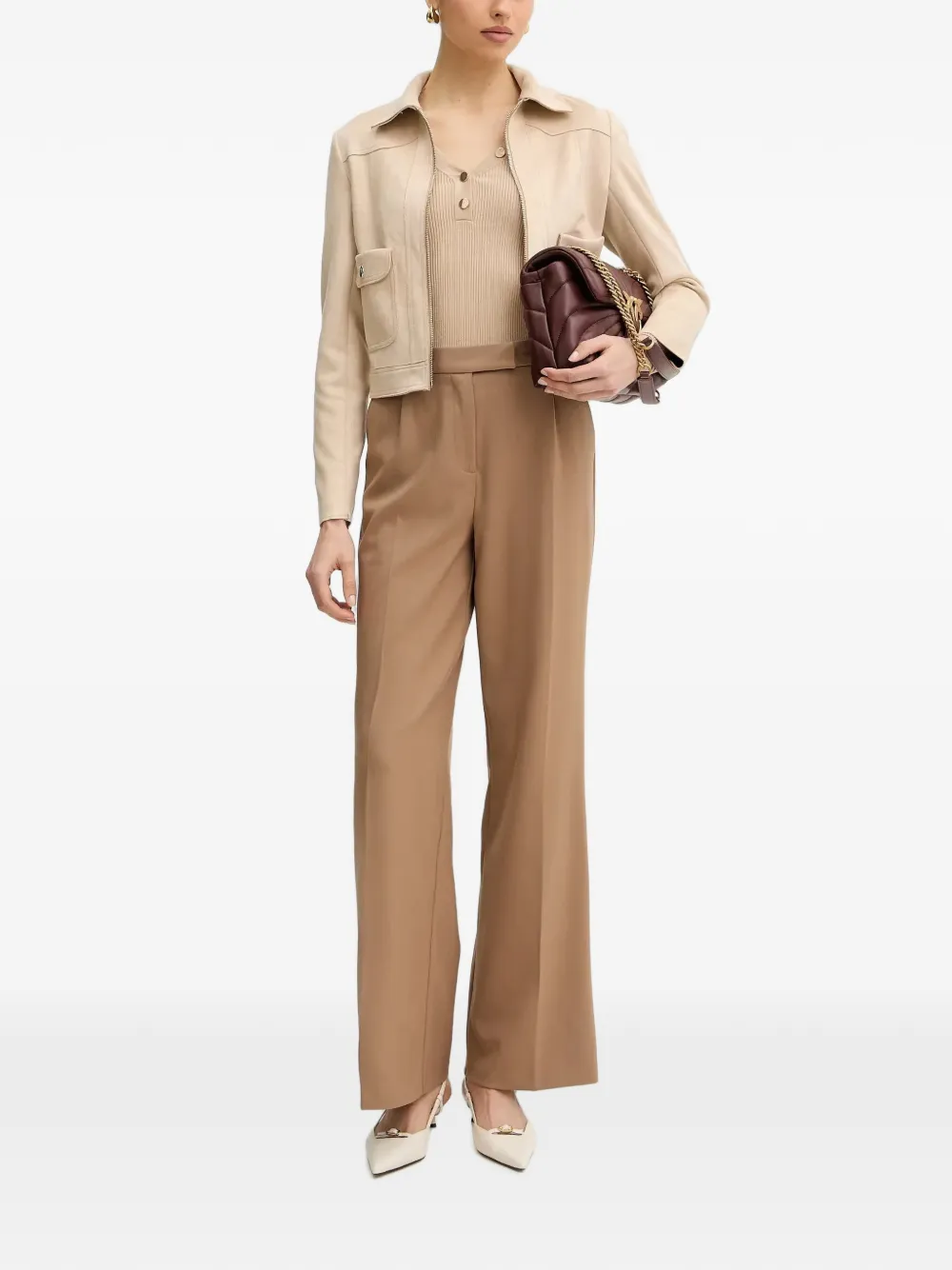 Morgan Pantalon met wijde pijpen Beige