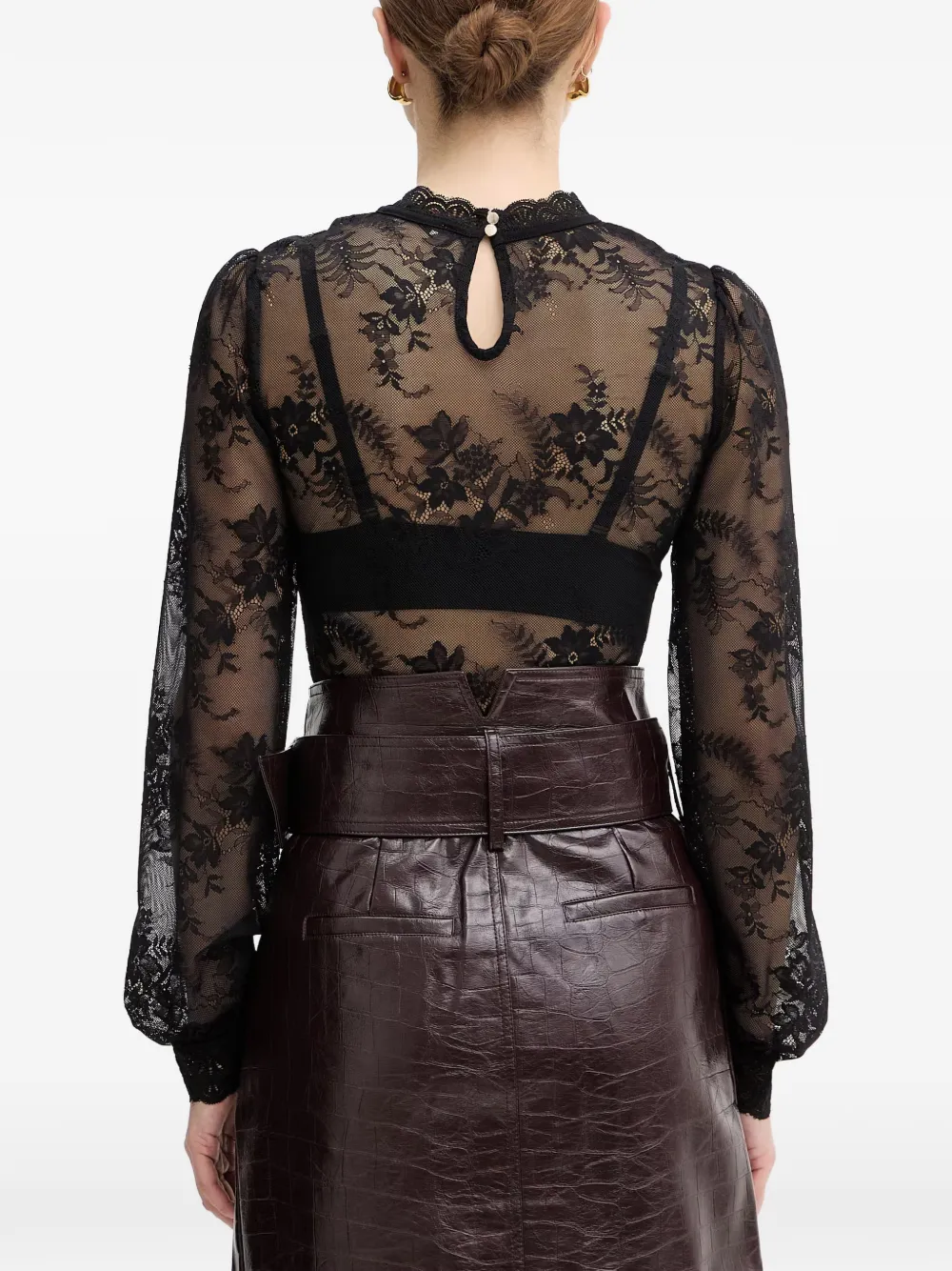 Morgan lace long-sleeved bodysuit Zwart