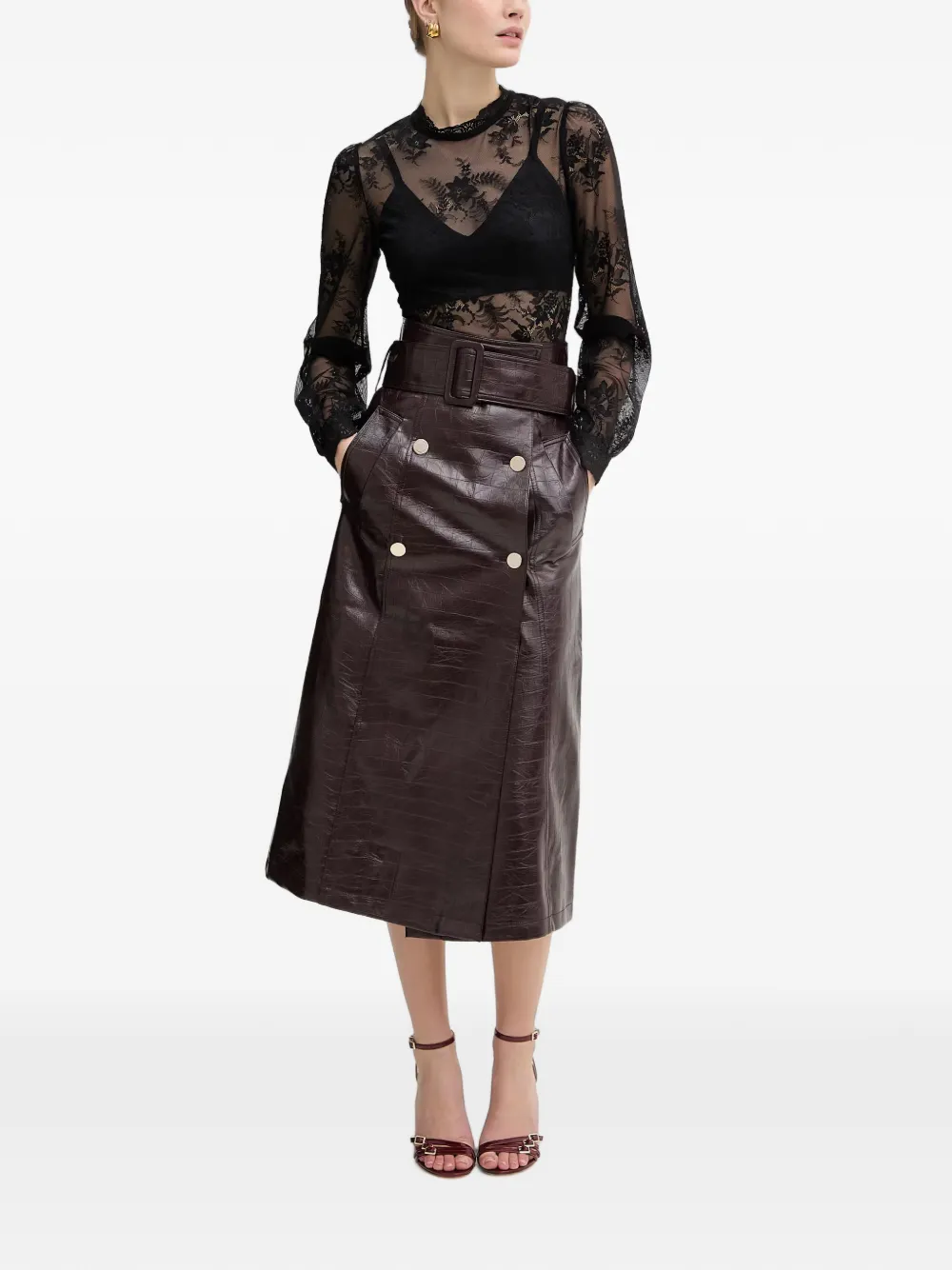 Morgan lace long-sleeved bodysuit Zwart
