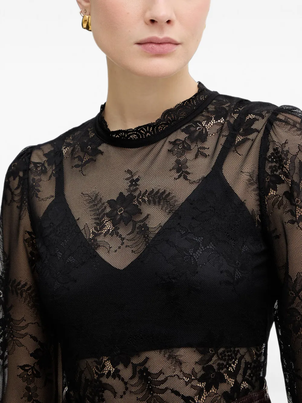 Morgan lace long-sleeved bodysuit Zwart