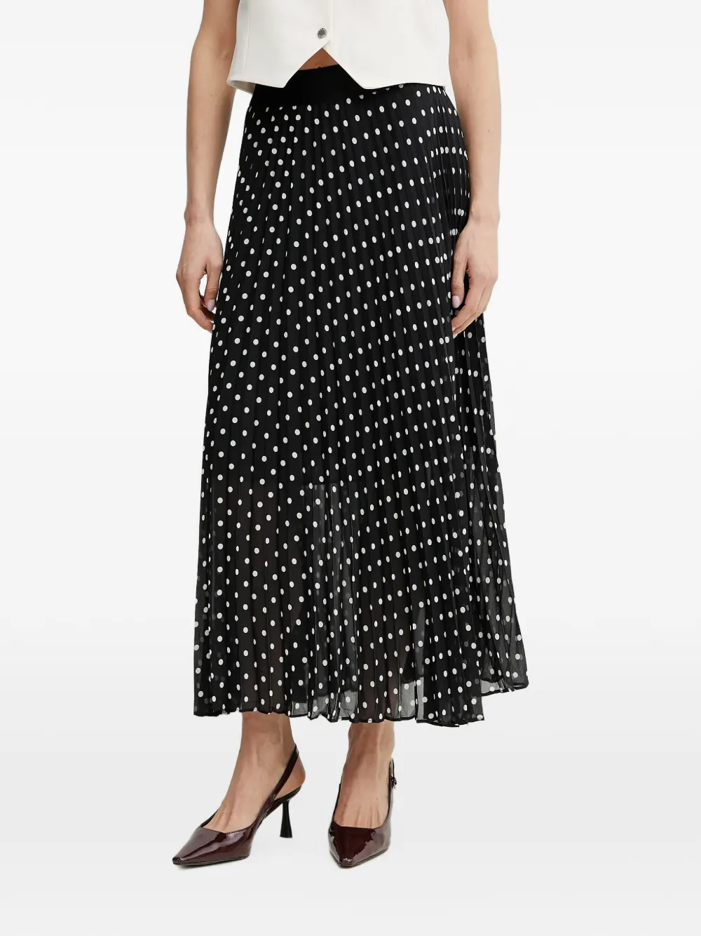 Morgan polka-dot pleated midi skirt