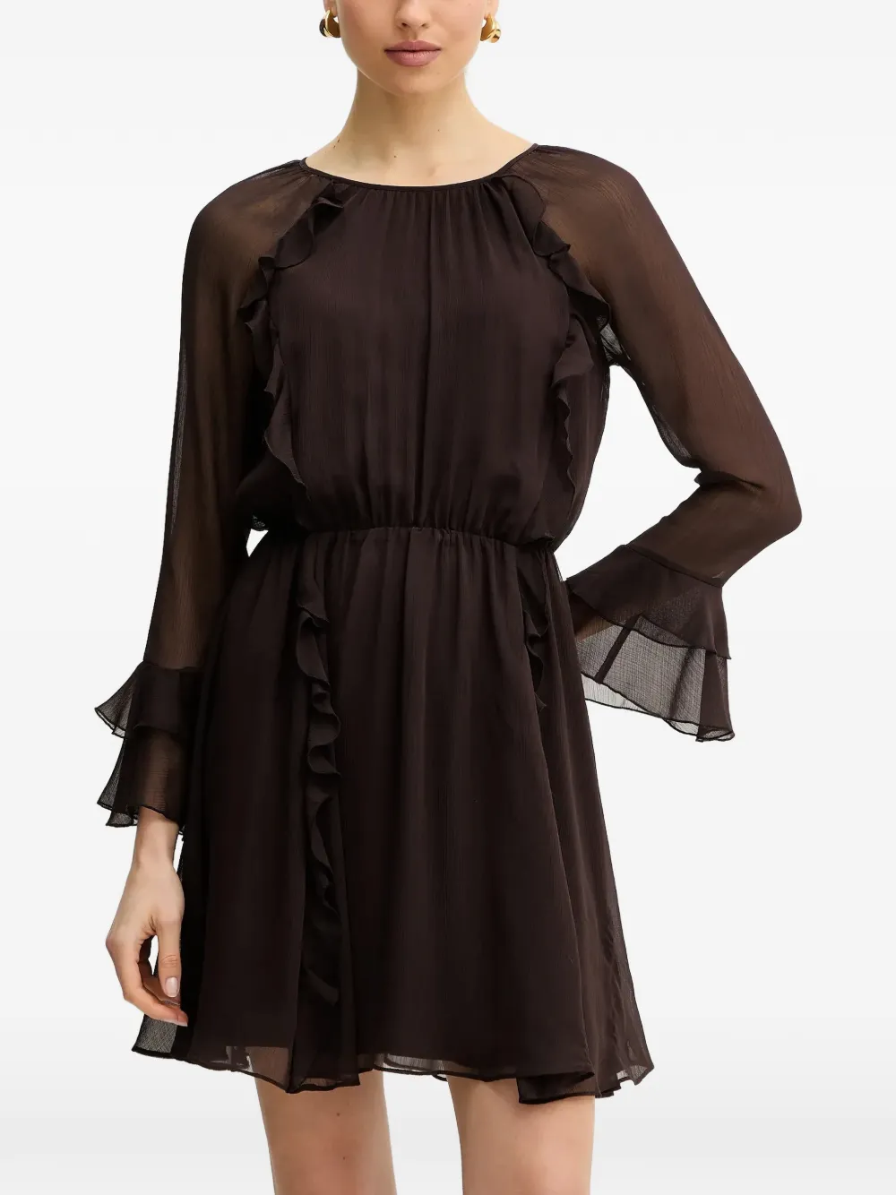 Morgan ruffled long-sleeve mini dress