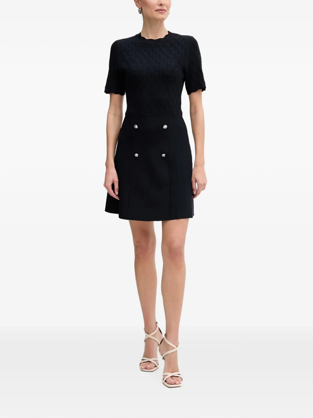 Morgan pointelle-knit button-detail mini dress Blauw