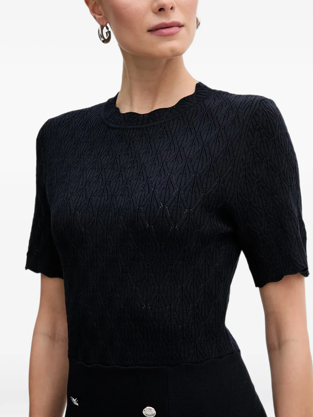 Morgan pointelle-knit button-detail mini dress Blauw