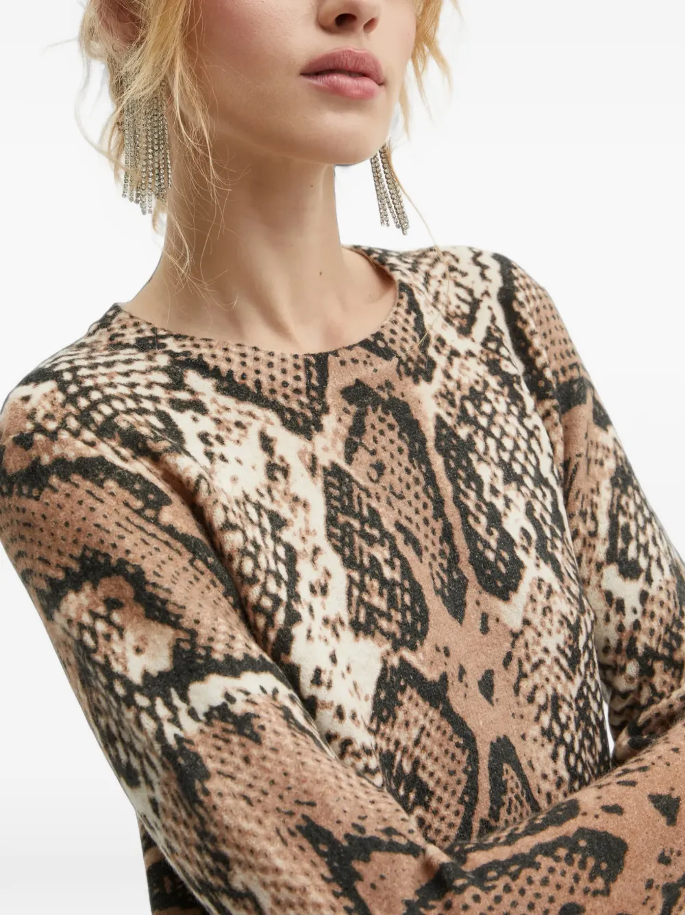 Morgan Jurk met slangenprint en lange mouwen Beige