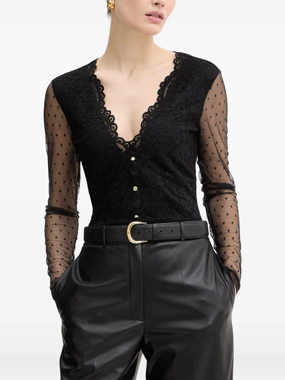 Morgan Lace Spotted Bodysuit In Black