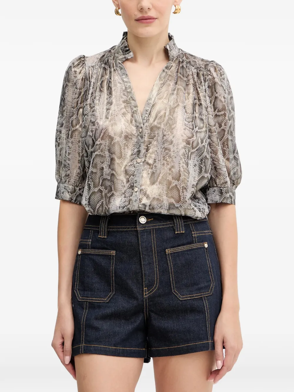 Morgan ruffled snake-print blouse