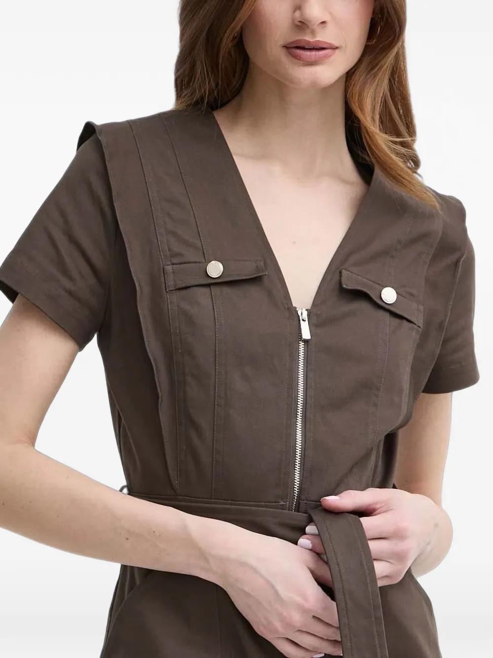 Morgan belted V-neck mini dress Bruin