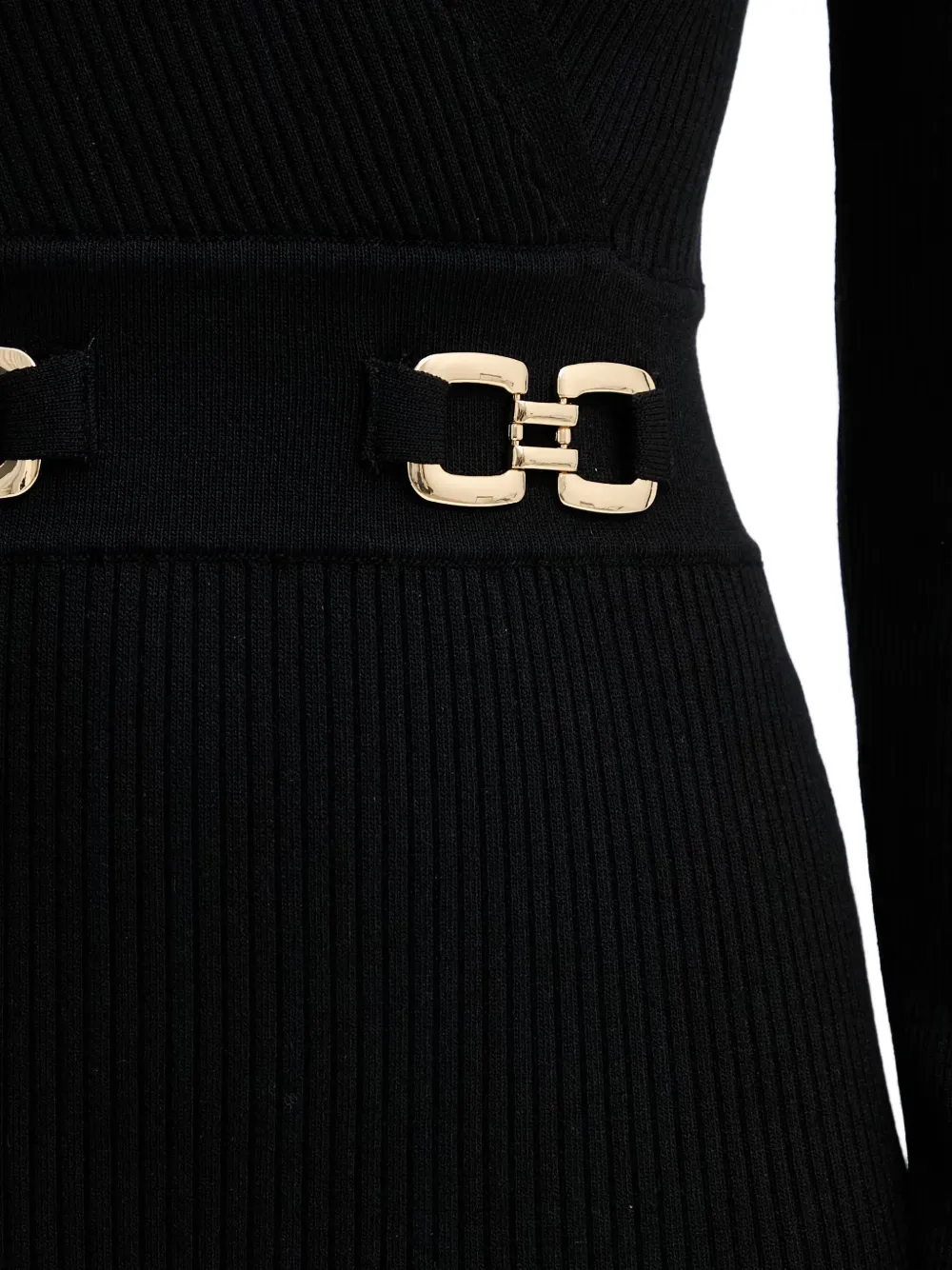 Morgan buckle-detail ribbed midi dress Zwart