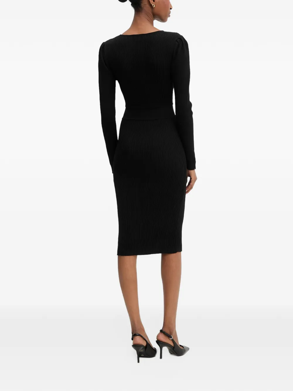 Morgan buckle-detail ribbed midi dress Zwart