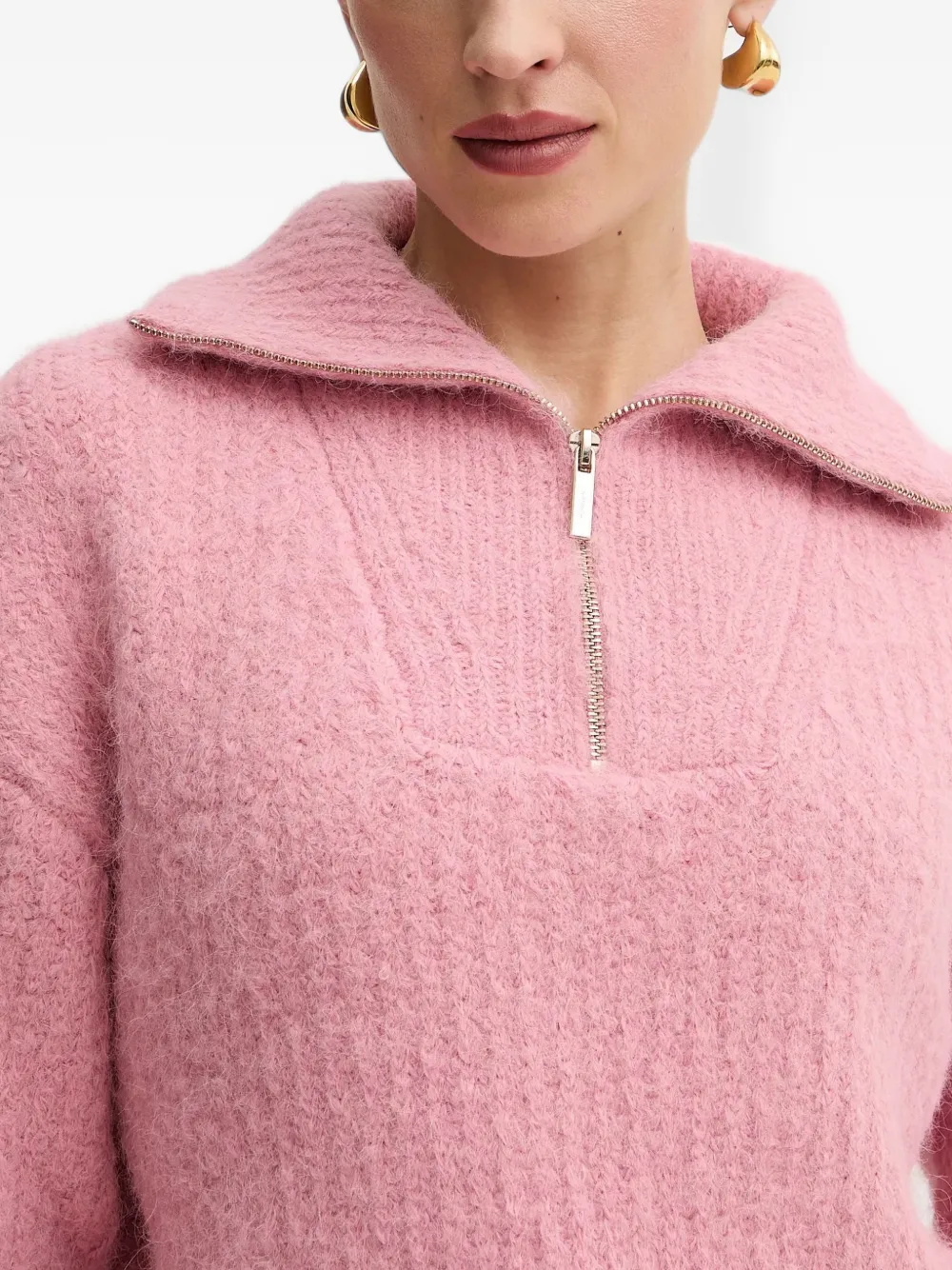Morgan half-zip long-sleeve sweater Roze