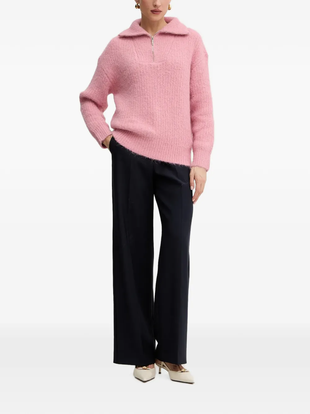 Morgan half-zip long-sleeve sweater Roze