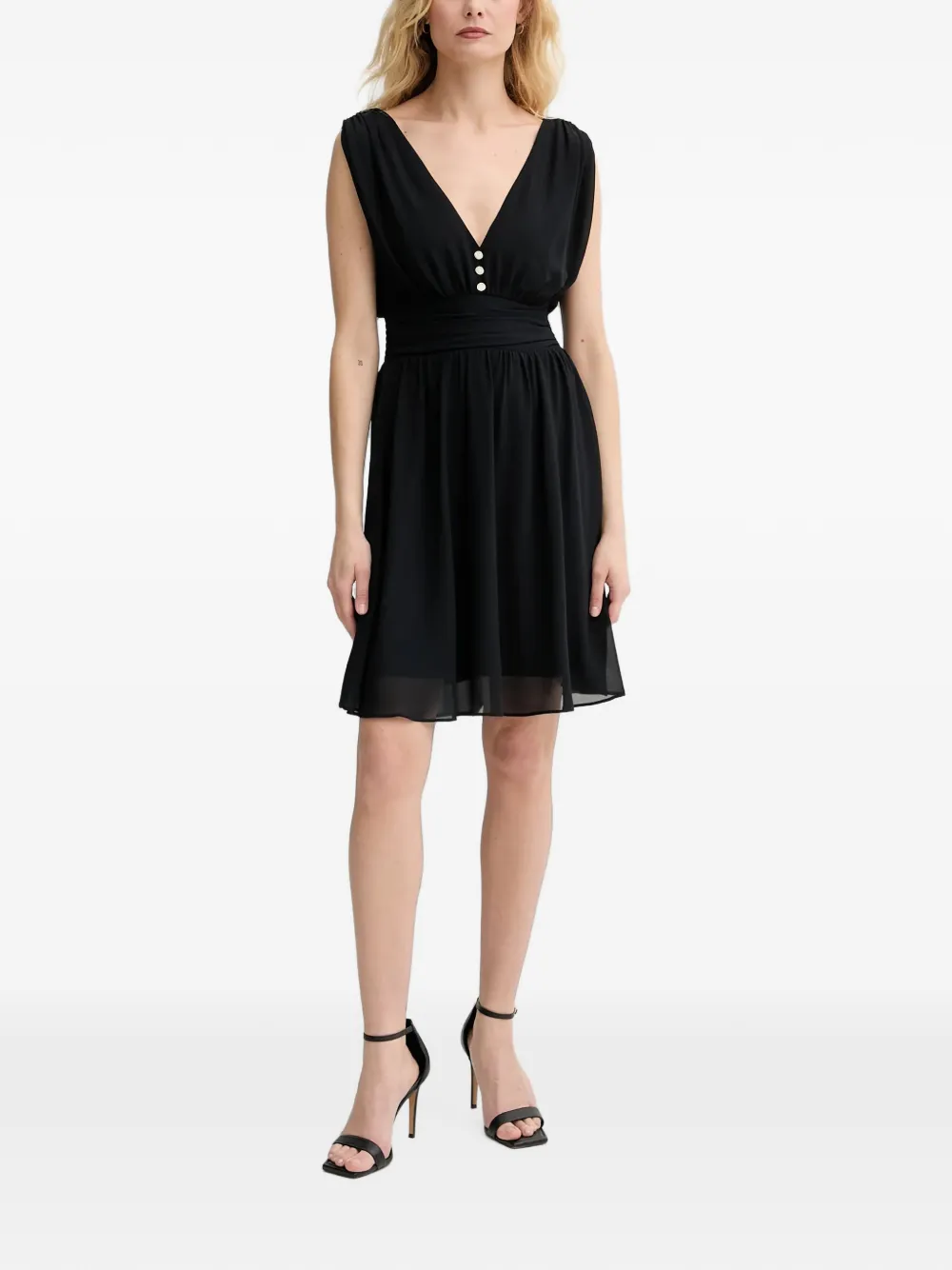 Morgan button-detail ruched-waist mini dress Zwart