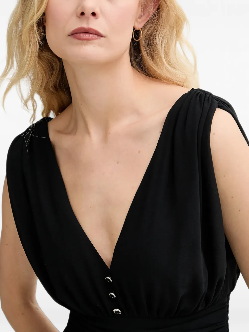 Morgan button-detail ruched-waist mini dress Zwart
