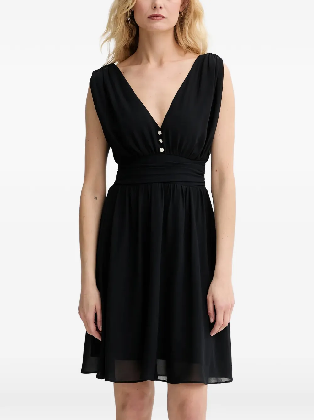 Morgan button-detail ruched-waist mini dress
