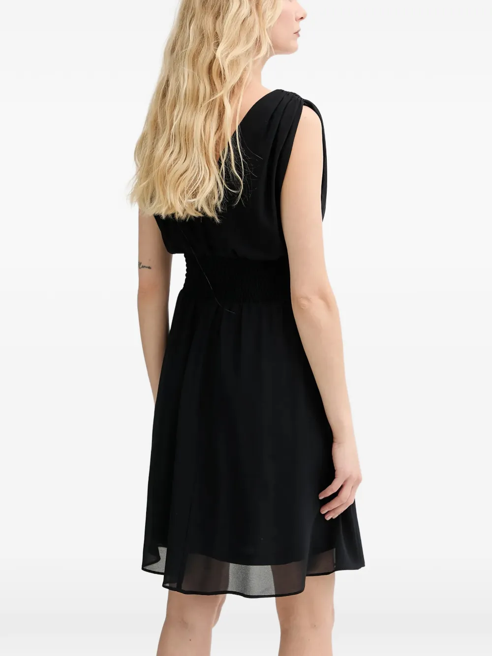 Morgan button-detail ruched-waist mini dress Zwart