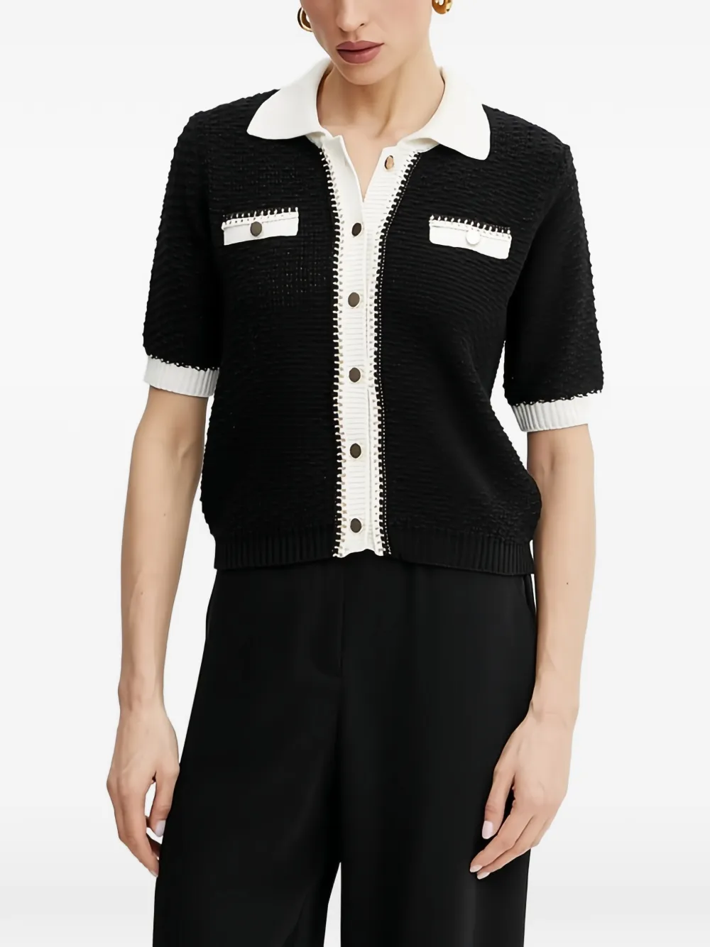 Morgan Button Collared Cardigan In Black