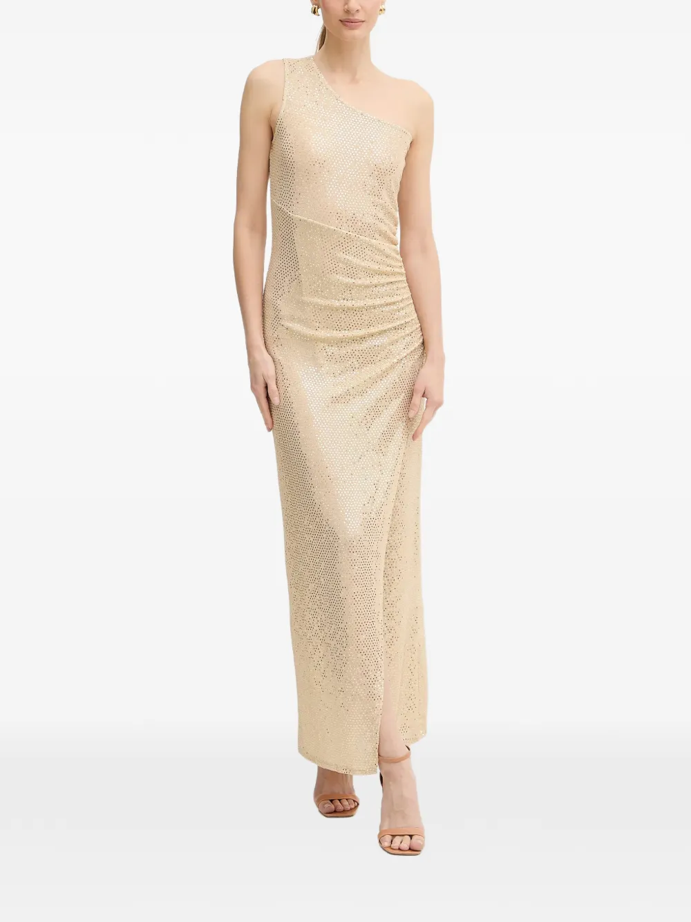 Morgan one-shoulder sequin-embellished maxi dress Beige