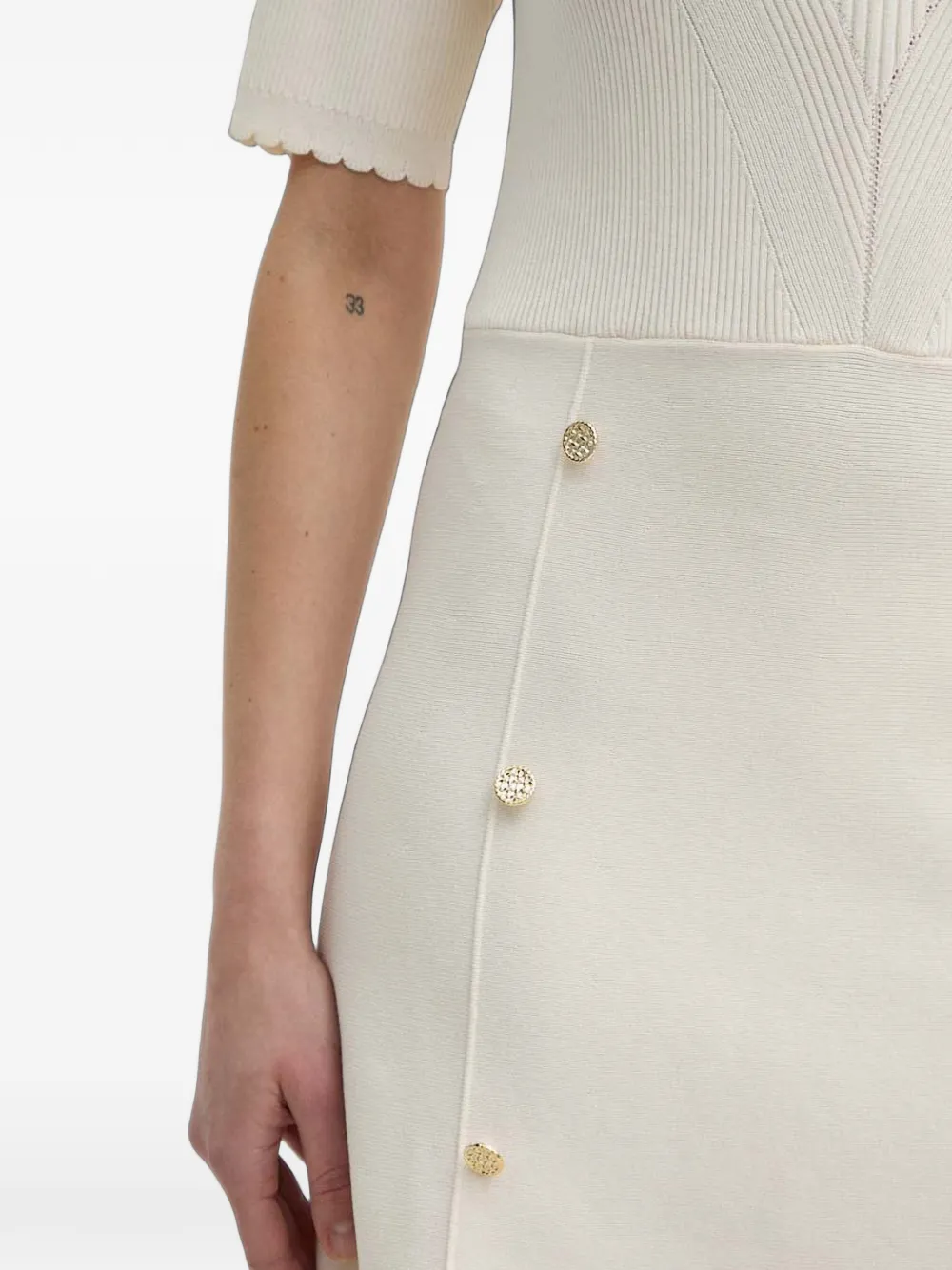 Morgan button-embellished V-neck mini dress Beige