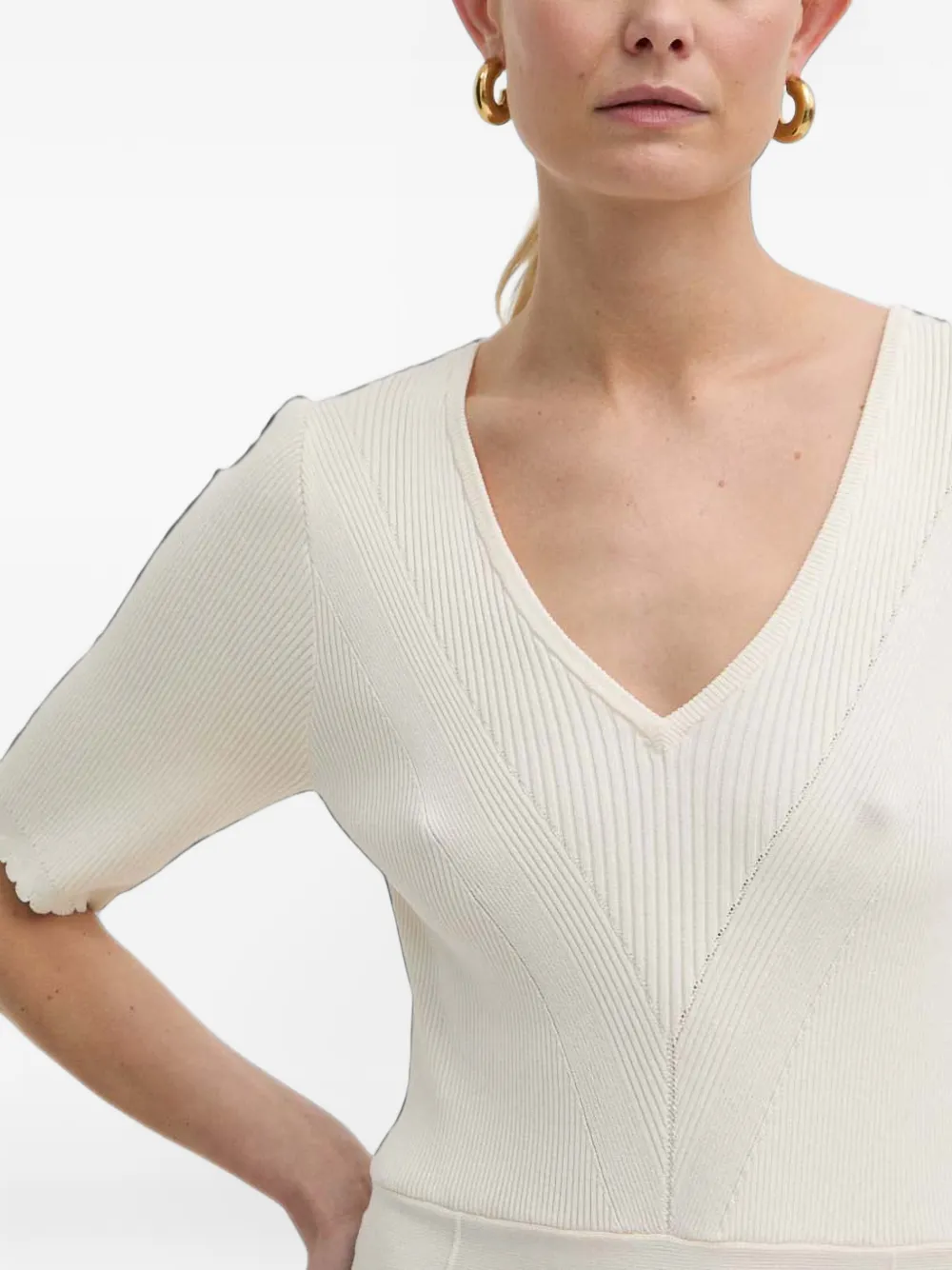 Morgan button-embellished V-neck mini dress Beige