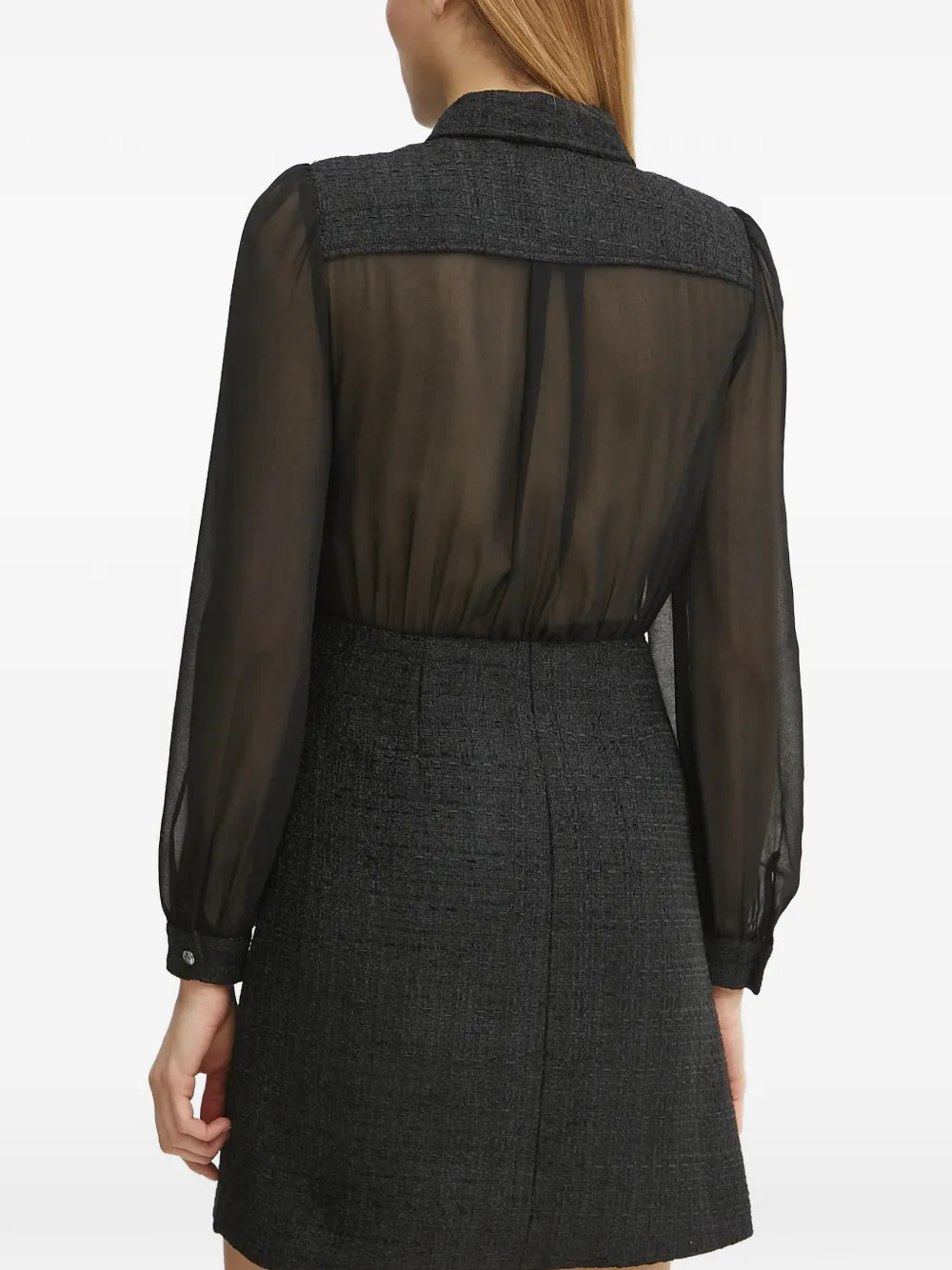 Morgan sheer-panel tweed mini dress Zwart