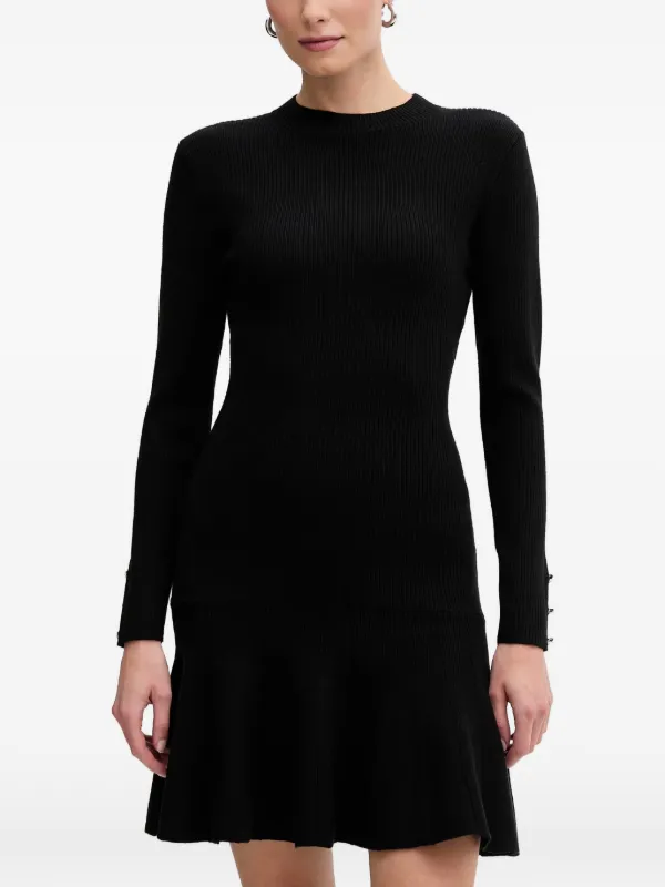 Morgan ribbed-knit button-cuff Mini Dress | Black