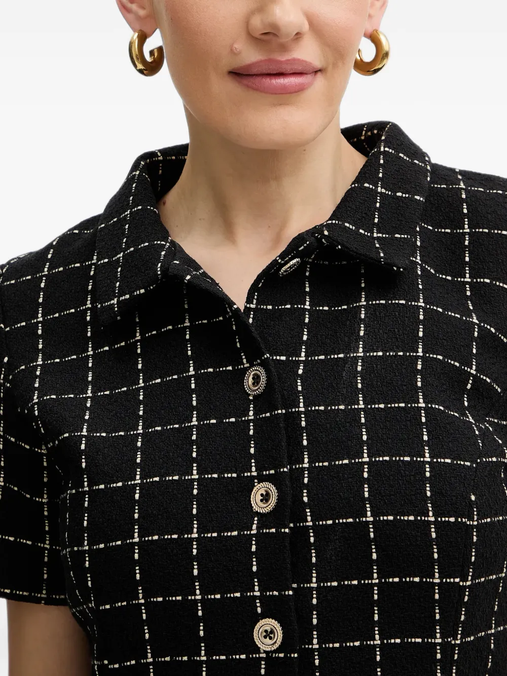 Morgan check-pattern button-up mini dress Zwart