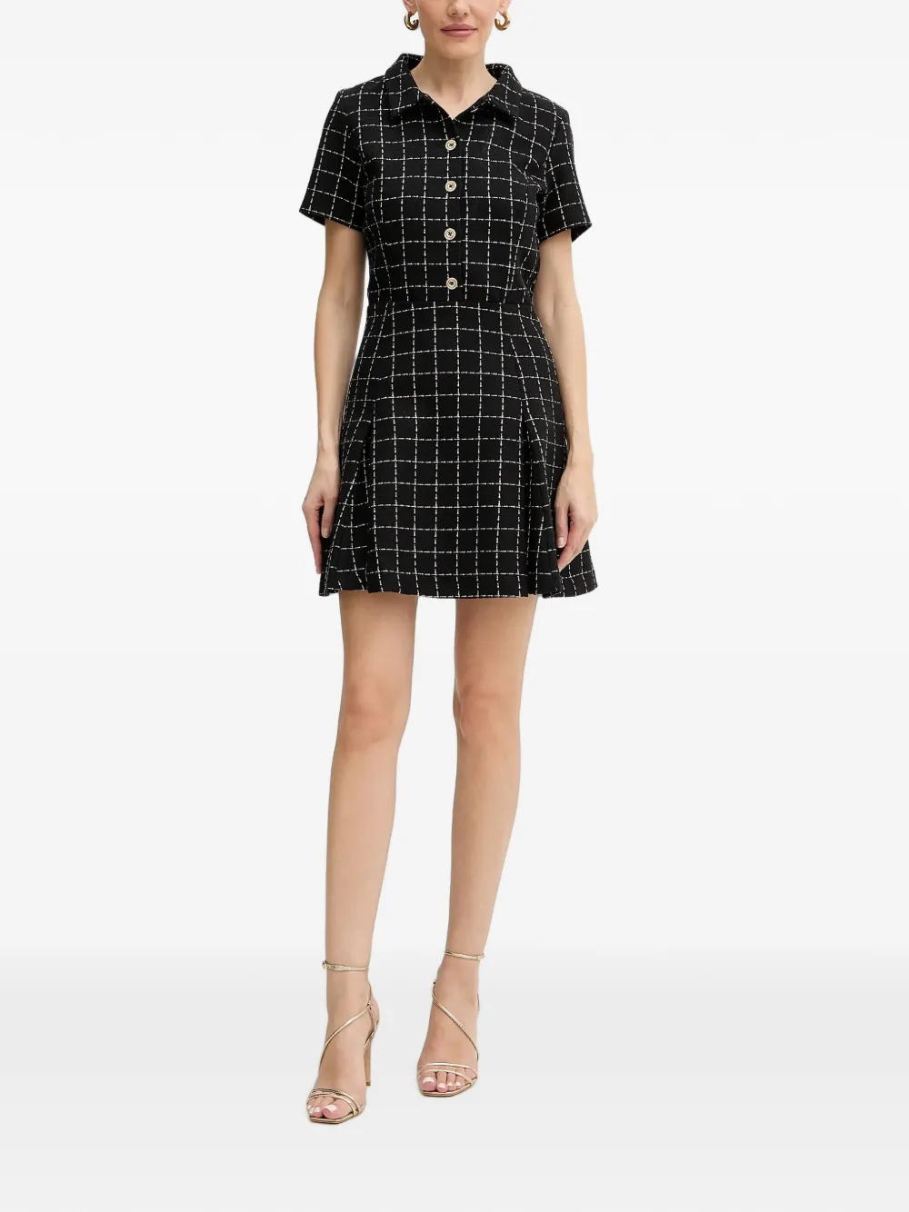 Morgan check-pattern button-up mini dress Zwart