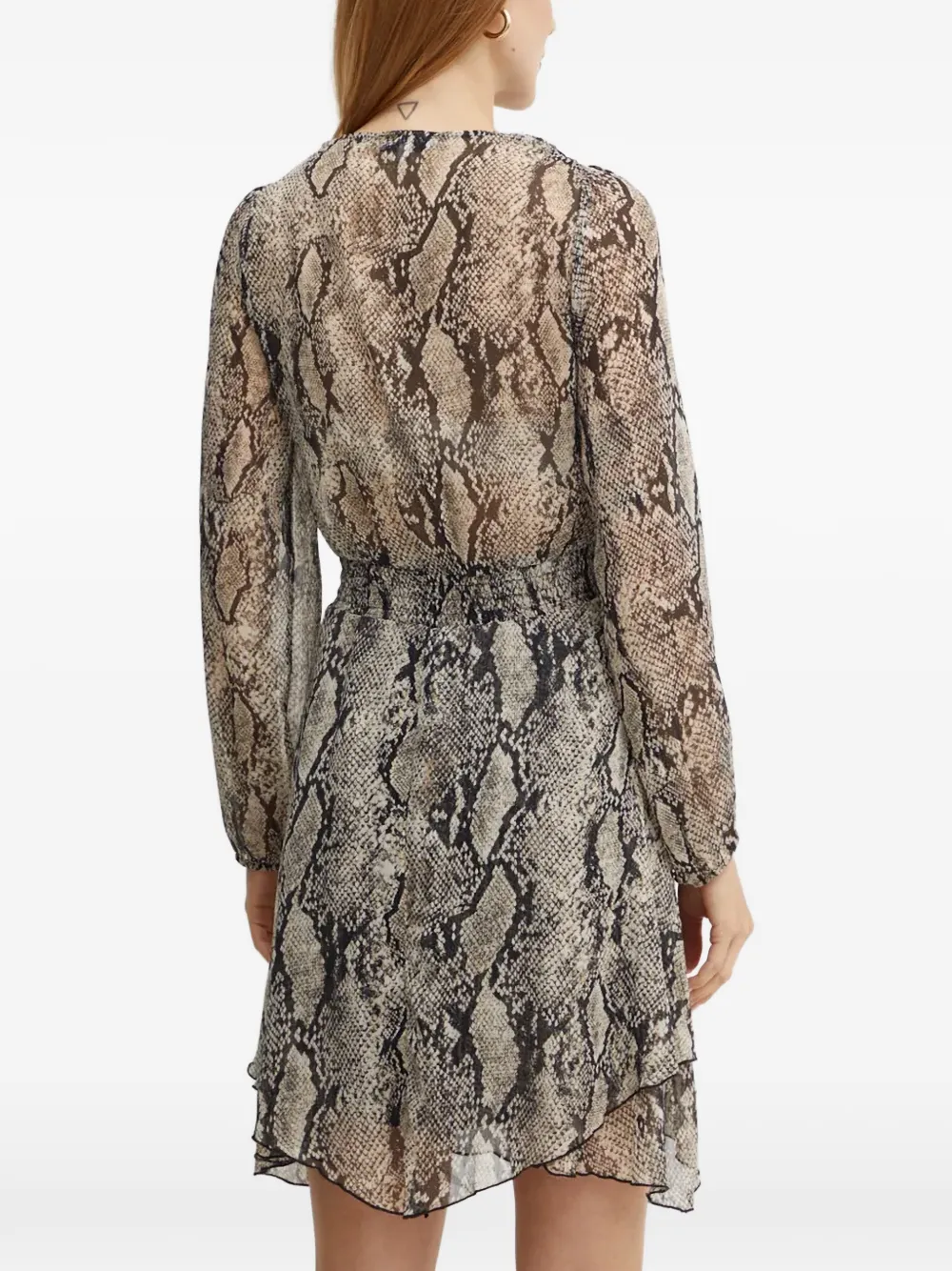 Morgan snake-print wrap-style mini dress Beige