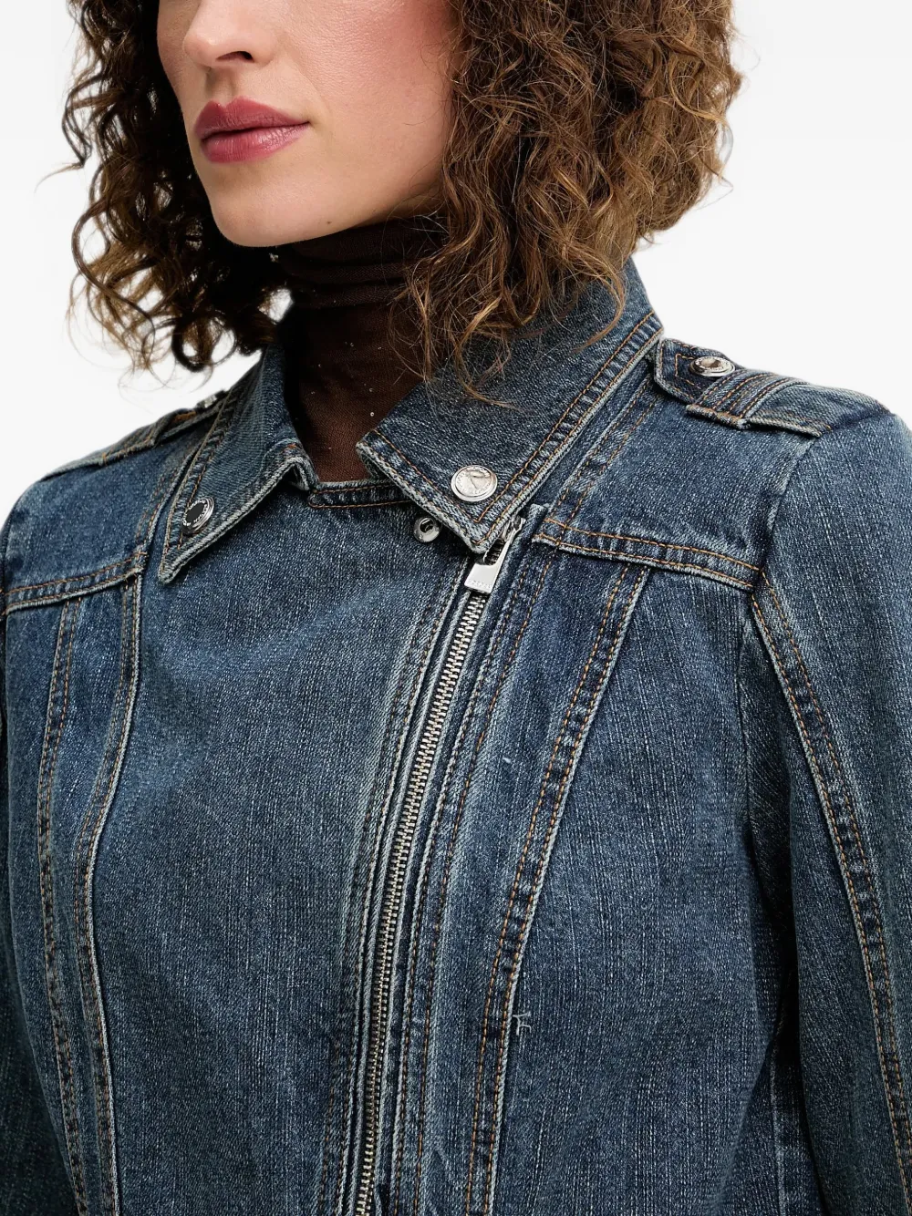Morgan Denim jack met asymmetrische rits Blauw