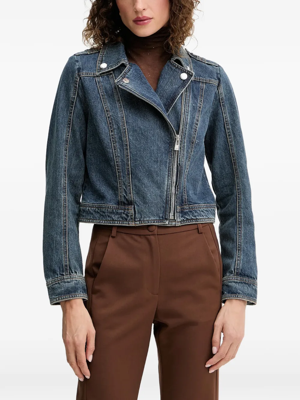 Morgan asymmetric-zip denim jacket - Blu